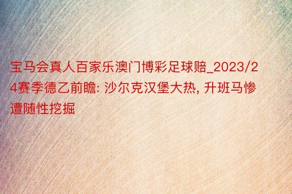 宝马会真人百家乐澳门博彩足球赔_2023/24赛季德乙前瞻: 沙尔克汉堡大热, 升班马惨遭随性挖掘